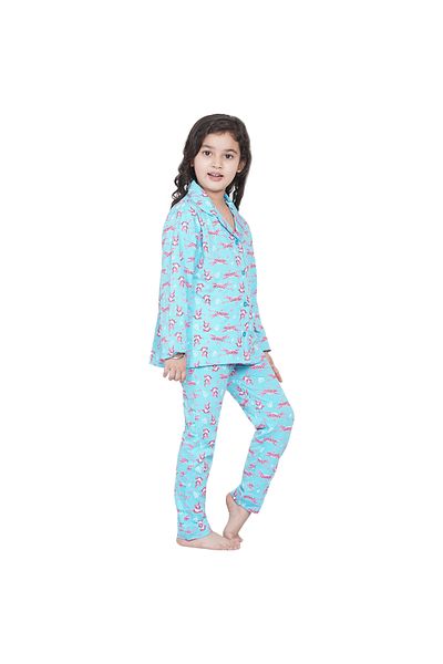 LAUREN SMITH Girl's Pajama Set Long Sleeve Buttoned Top with pants 2 Piece Printed Sleepwear Cotton Pjs Set