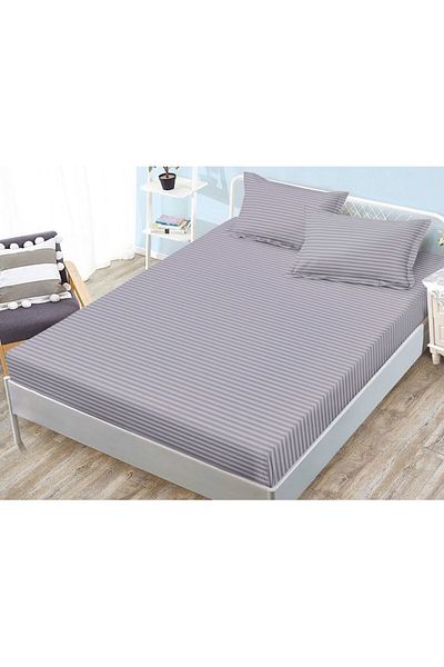 Sonia-home Bed cover and 2 pillowcases, with elastic, Sonia-Home, Damask, 1 person, Plain, 140x200cm, Grey