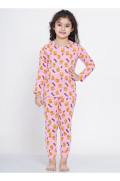 LAUREN SMITH Girl's Pajama Set Long Sleeve Top with pants 2 Piece Printed Sleepwear