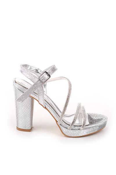 Papuçsepeti Shoe Basket 4752 Women's 10.5 cm Heel Platform Stone Evening Dress Sandals
