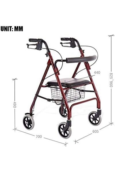 genri FMOGQ Walker for Elderly, Lightweight and Foldable with 4 Wheels, Padded Seat, Lockable Brakes, Adju