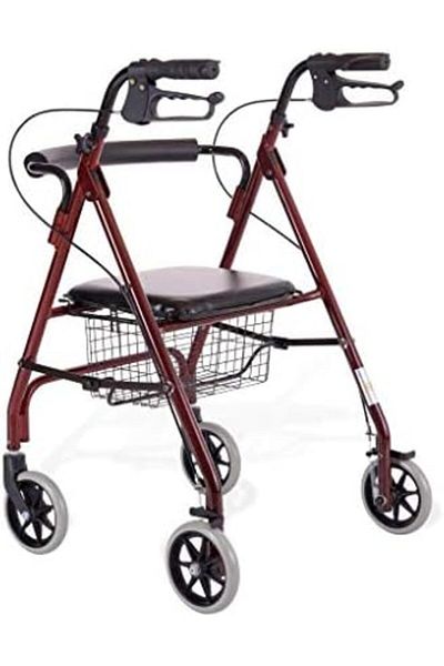 genri FMOGQ Walker for Elderly, Lightweight and Foldable with 4 Wheels, Padded Seat, Lockable Brakes, Adju