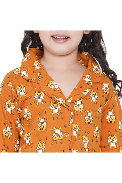 LAUREN SMITH Girl's Pajama Set Long Sleeve Buttoned Top with pants 2 Piece Printed Sleepwear Cotton Pjs Set