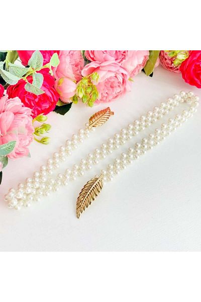 OBRO Curea de dama pentru talie, eleganta, ajustabila, din perle, 70-95 cm, alb, marime universala