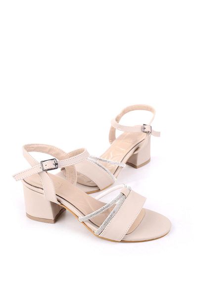 Papuçsepeti Shoe Basket 411 Women's Stone Detailed 6 cm Heeled Sandals Shoes