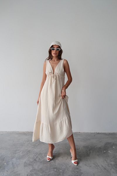 AÈC PRIVÈ Women's New Season Summer V-Neck Long Muslin Dress