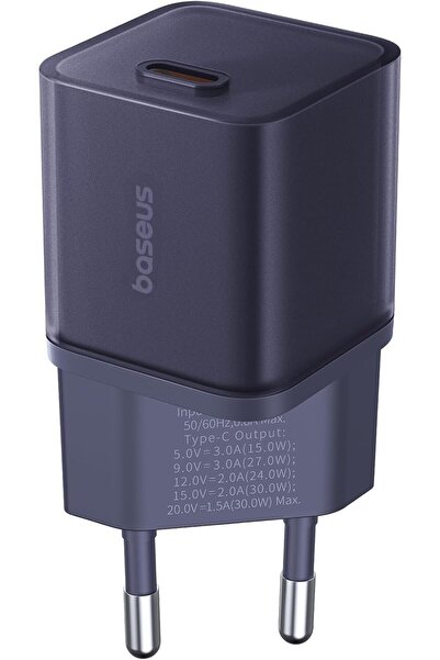 Baseus 1C 30W GaN5 Mini Hızlı Ev Şarj Adaptörü - MOR