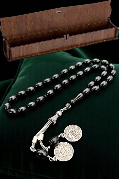 renery مسبحة من العنبر الأسود المضغوط مع صندوق خشبي للهدايا مع صناعة يدوية مع...