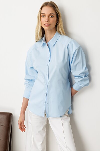GLENDA Mavi Arkadan Kemer Detaylı Gömlek