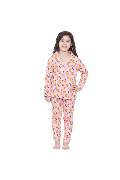 LAUREN SMITH Girl's Pajama Set Long Sleeve Buttoned Top with pants 2 Piece Printed Sleepwear Cotton Pjs Set