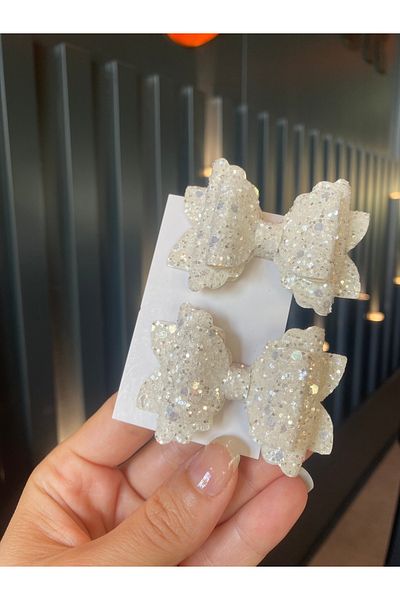 Little Sparkle Co. Μίνι κλιπ φιόγκου με λάμψη σε ασπρόμαυρο χρώμα 2 τεμαχίων