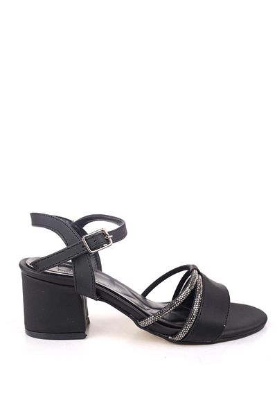 Papuçsepeti Shoe Basket 411 Women's Stone Detailed 6 cm Heeled Sandals Shoes