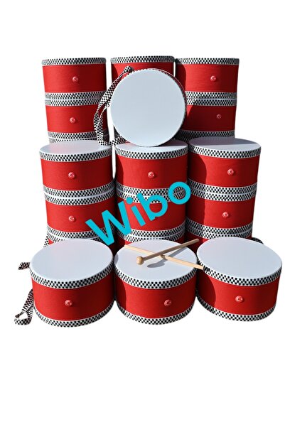 Wibo Askılı Ahşap Deri Çocuk Davulu Deri Davul 2 Tokmaklı 20 Cm Kırmızı