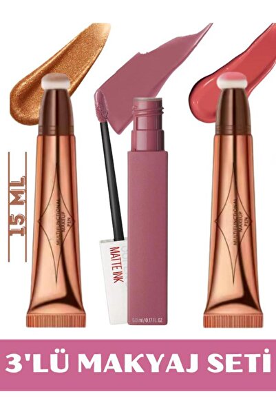 NUNUKO 3'lü Makyaj Seti (ALLIK - SUPER STAY MATTE RUJ - AYDINLATICI)