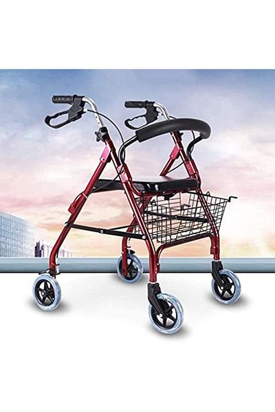 genri Foldable Walker with 4 Wheels, Dual Brake System, Rotating Medical Walker with Basket for Elderly, 8