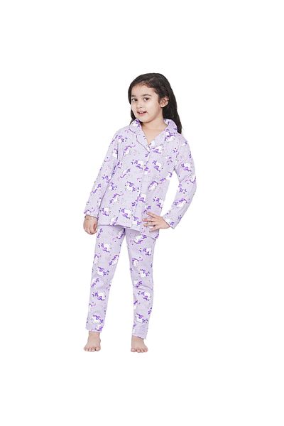 LAUREN SMITH Girl's Pajama Set Long Sleeve Buttoned Top with pants 2 Piece Printed Sleepwear Cotton Pjs Set