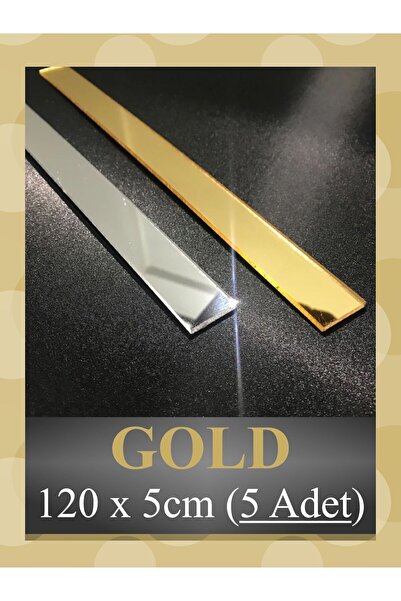 DEKORANLA Altın Renkli Ayna Pleksi Duvar Süsü 5×120cm 5adet, Yapışkanlı, Deko...