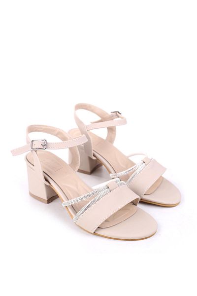 Papuçsepeti Shoe Basket 411 Women's Stone Detailed 6 cm Heeled Sandals Shoes