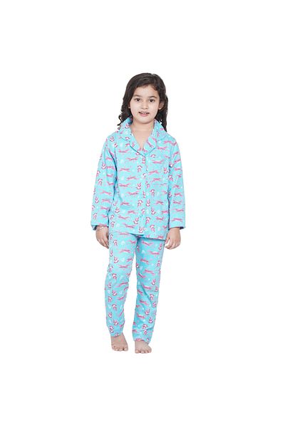 LAUREN SMITH Girl's Pajama Set Long Sleeve Buttoned Top with pants 2 Piece Printed Sleepwear Cotton Pjs Set