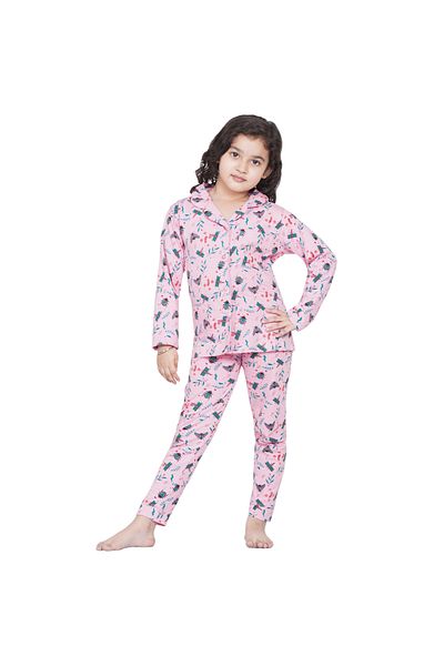 LAUREN SMITH Girl's Pajama Set Long Sleeve Buttoned Top with pants 2 Piece Printed Sleepwear Cotton Pjs Set