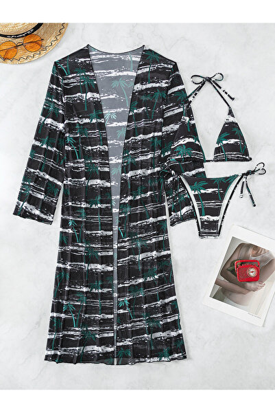 Plaja biz Women's 3-piece swimsuit, Brazilian briefs, triangle bra, semi-transparent pareo Evelyn