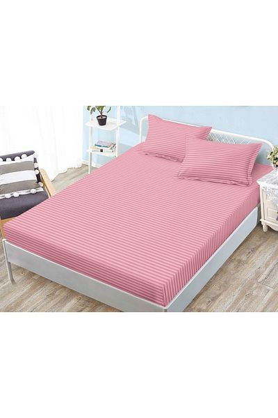 Sonia-home Bed cover and 2 pillowcases, with elastic, Sonia-Home, Damask, 1 person, Plain, 140x200cm, Pink