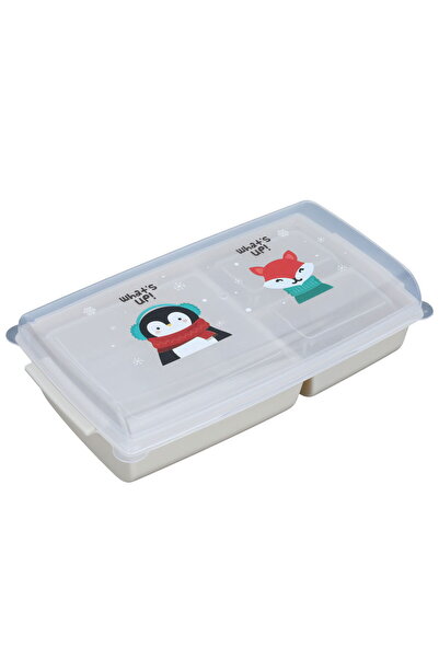 Generic Al Saif Gallery plastic lunch box, divided, transparent cover - beige