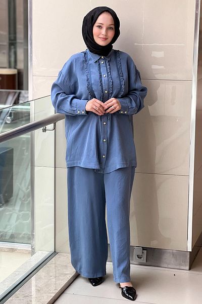 Ghisa Shirt Ruffle Detailed Loose Pants Suit