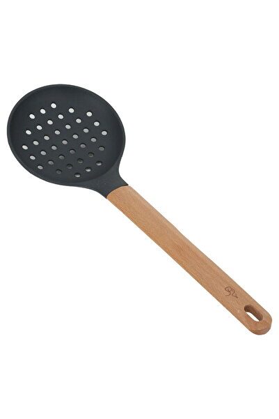 Generic Al Saif Gallery Silicone Scoop Spoon, Perforated, Wooden Handle - Black