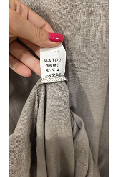 Park Moda Ιταλικό λινό φόρεμα με λεπτομέρεια από δίχτυ από τον ώμο