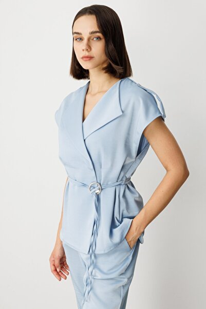 Ekol Kruvaze Yaka İp Kemerli Yelek