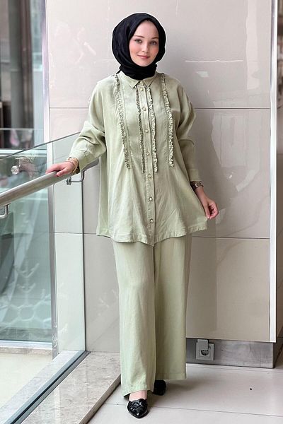 Ghisa Shirt Ruffle Detailed Loose Pants Suit