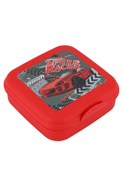 Generic Al Saif Gallery plastic lunch box, 630 ml, racing car drawing - red