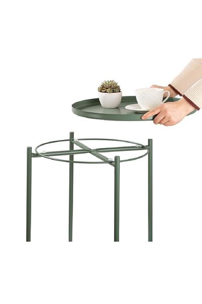 rexa Danpinera Removable Tray Metal Side Table – Compact Round End Table for Living Room