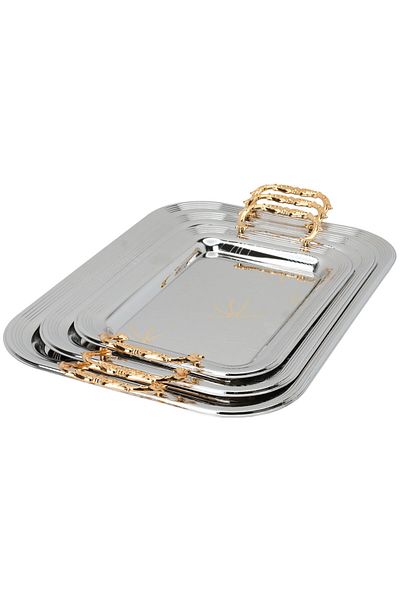 Alsaif Gallery Silver Steel Tray Set, Alsaif Gallery, 3 Pieces