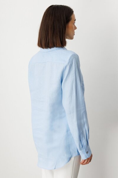 Ekol Bluză de in brodat fluture albastru 03114