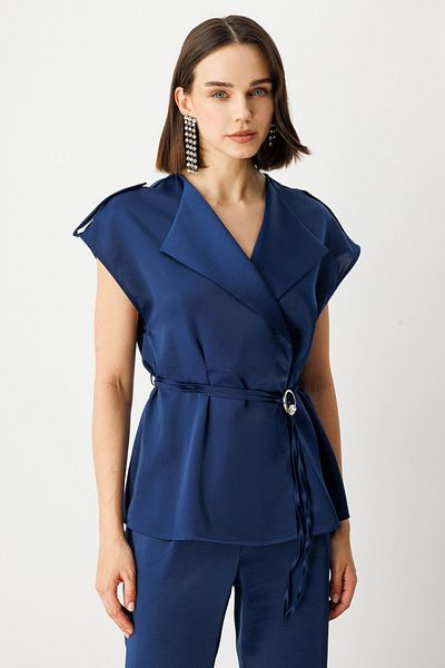 Ekol Double Breasted Collar Rope Belt Vest
