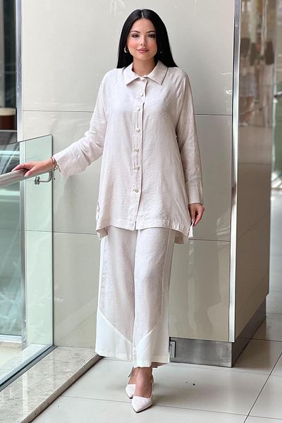 Ghisa Jacquard Suit with Shirt Front and Side Snaps and Self-Patterned Loose Trousers