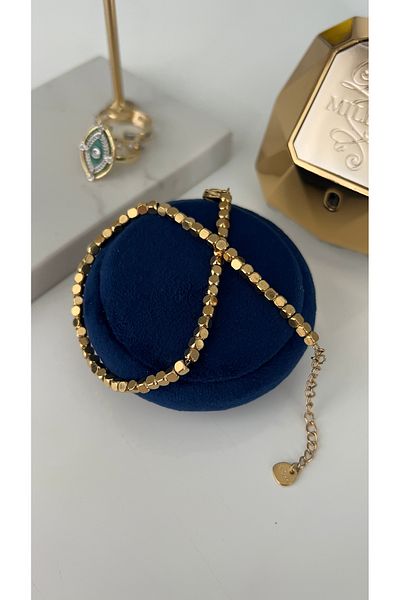 SU PERİSİ TAKI BİJUTERİ Steel Gold Cube Model Anklet