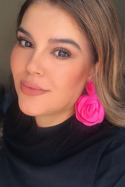 Seamoda Large Size Satin Rose Earrings-Fuchia