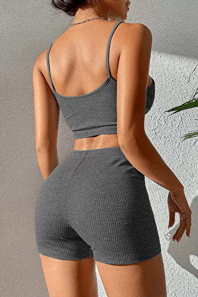 Zikuv Women's Grey Shorts Cropl Camisole Nightgown Set Pajamas Set