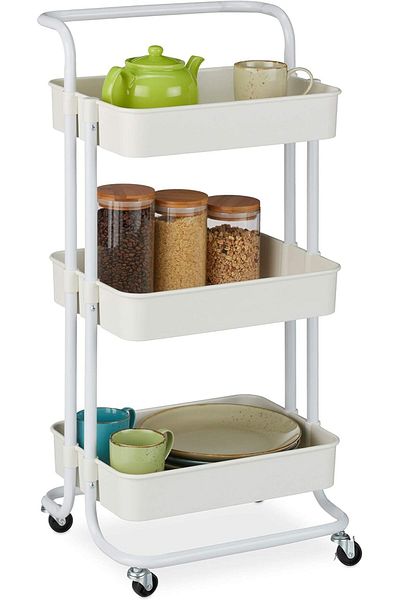 rexa 3 Tier Roller, with Handle, Metal and Plastic, Universal Trolley Kitchen, Bathroom, Office