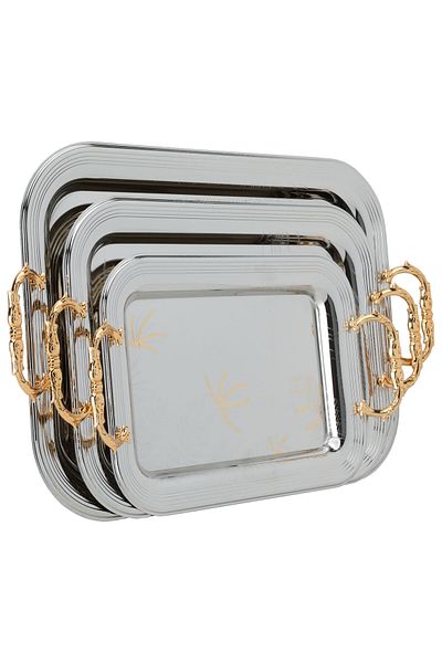 Alsaif Gallery Silver Steel Tray Set, Alsaif Gallery, 3 Pieces