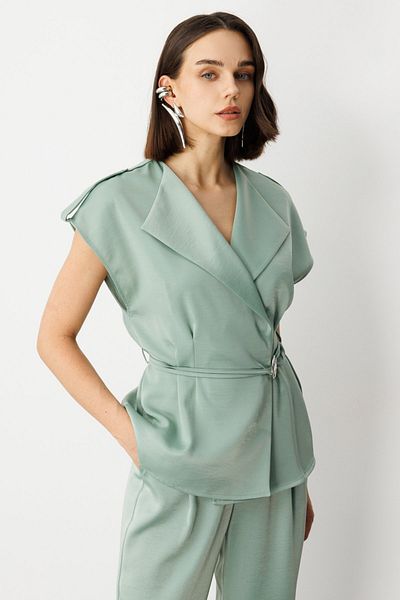 Ekol Double Breasted Collar Rope Belt Vest