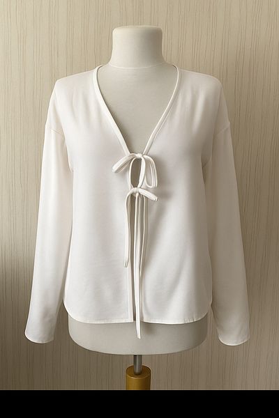 Petek Collection Blouse with Tie Front, Cardigan Off White