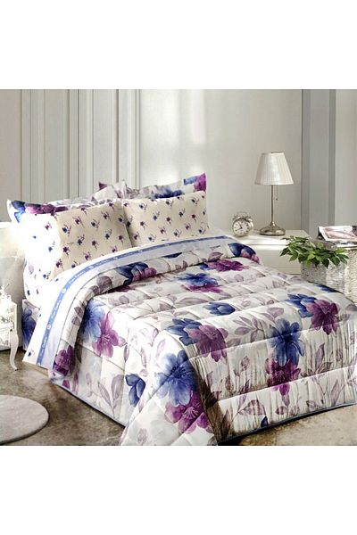 Pierre Cardin Loira Luxury Light Grey Blue and Purple Floral Single Duvet Set 6 Pieces
