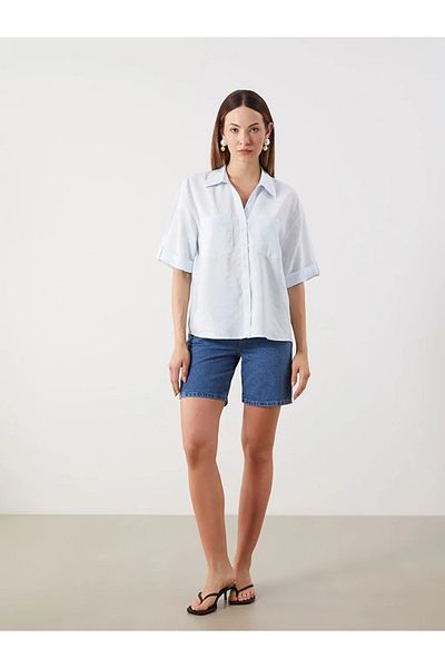 LC Waikiki Lcw Comfort Blue Modal Blended Oversize Women's Shirt