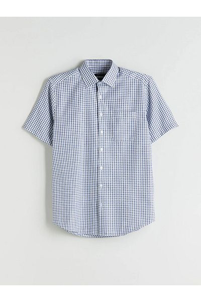 LC Waikiki Ανδρικό πουκάμισο LCWAIKIKI Formal Navy Blue Regular Fit με κοντό μανίκι καρό Gabardine