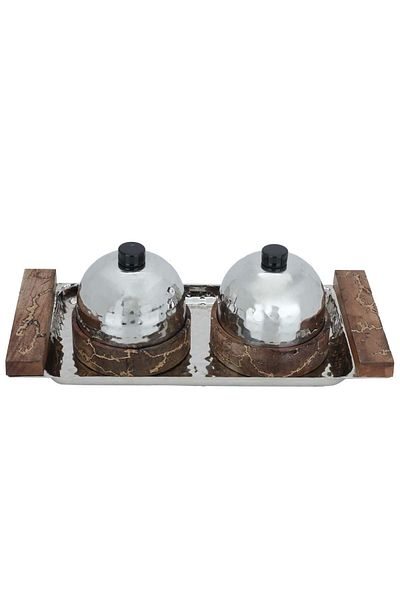 Alsaif Gallery Tamriyat Set Steel Al-Saif Gallery, 36x16x11.5 cm, Wooden Base - Silver