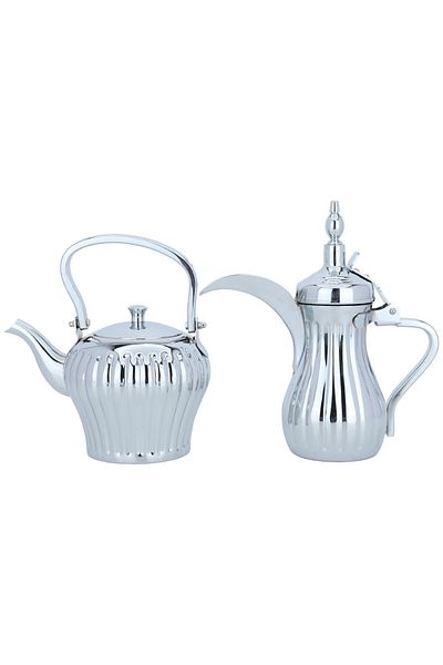 Alsaif Gallery Tuwaik Stainless Steel Teapot and Coffee Pot Set by Alsaif Gallery, 1.6 / 0.95 Liters, Silver (2 Pie
